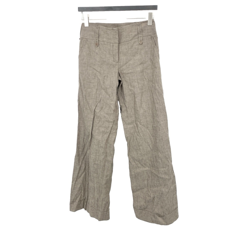 BCBG MaxAzria Women Size 4 Small Pants Tabatha Wide Leg Trousers Brown Linen